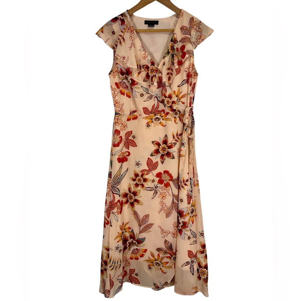 Sanctuary Faux Wrap Dress Size 8 Midi Ruffle Jolyyn Boho Desert Floral